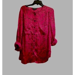 Elementz Red Black Leaf Print Button Down Tunic Shirt Size Large Classic NWT